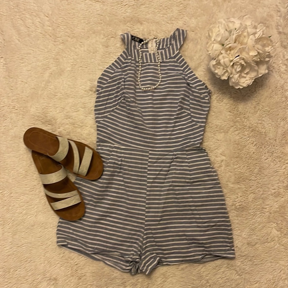 Blue and white romper